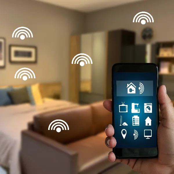 urządzenie IoT sterujące przedmiotami w sypialni - koncepcja ilustrująca urządzenia IoT (Internet of Things)